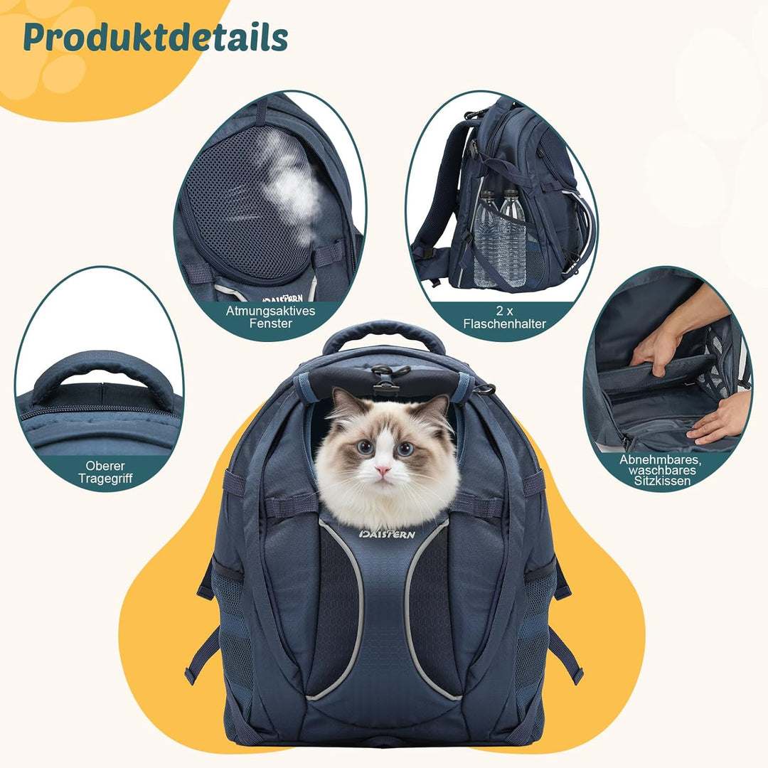 Hunderucksack Wandern bis 8KG, Ergonomischer Katzenrucksack mit Laptopfach & Bequemes Sitzkissen, be