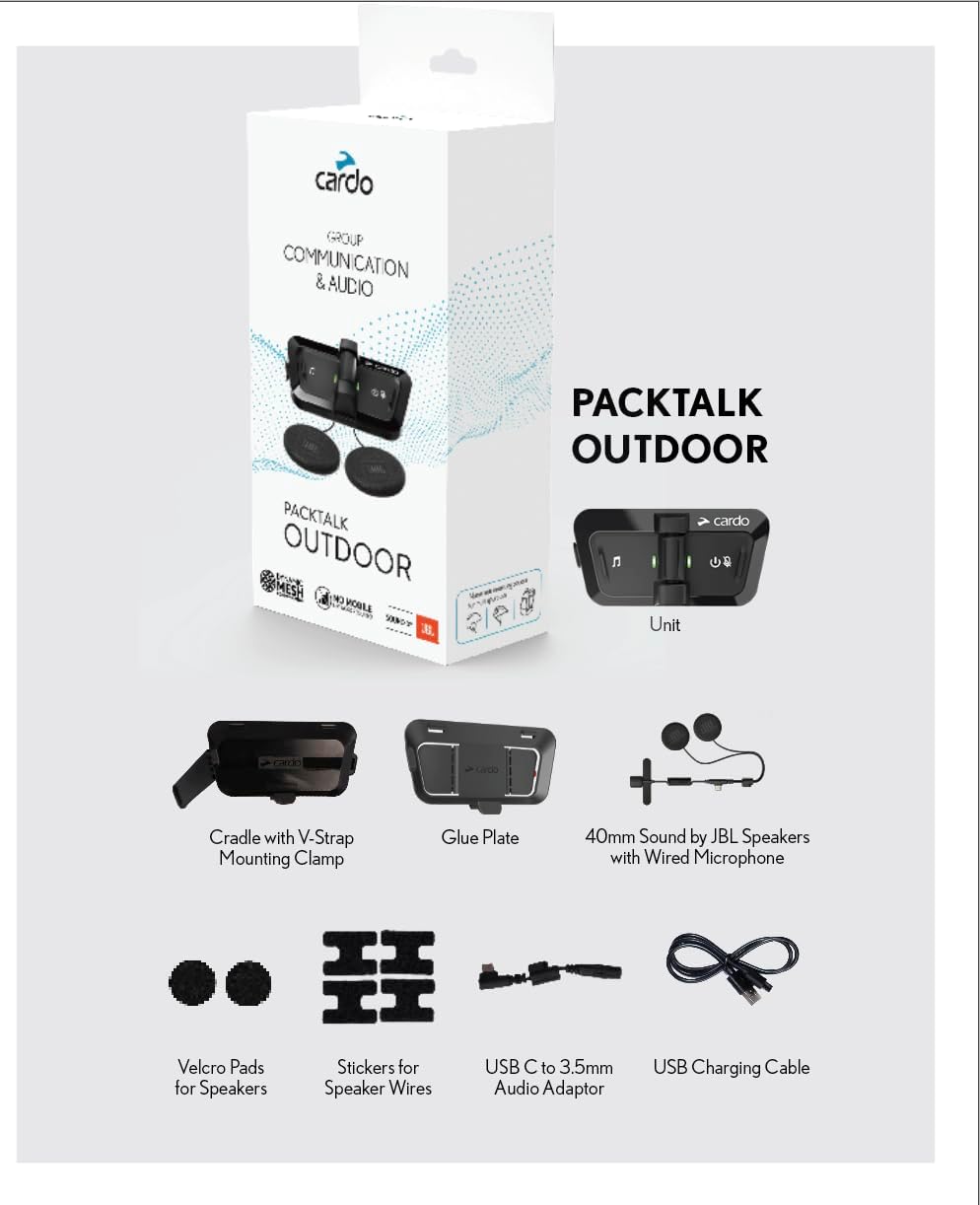 Cardo PACKTALK Outdoor Duo Pack, Helm-Kommunikationssystem, ideal für Ski, Snowboard und Radfahren (