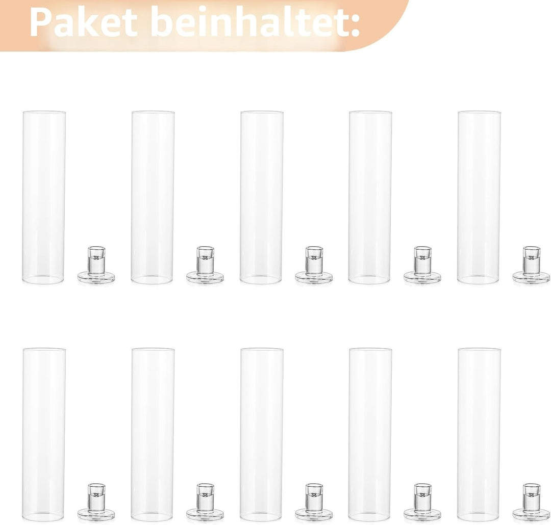 NUPTIO Glaszylinder Kerzenständer Kerzenhalter Glas - 10 Stücke Kegel Kerzenhalter Stabkerze Pack fü
