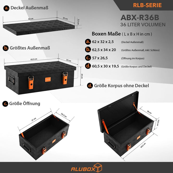 alubox Werkzeugkiste Riffelblech ABX-RL36B Aluminium 1,5mm Werkzeugkiste leicht und robust 36 Liter