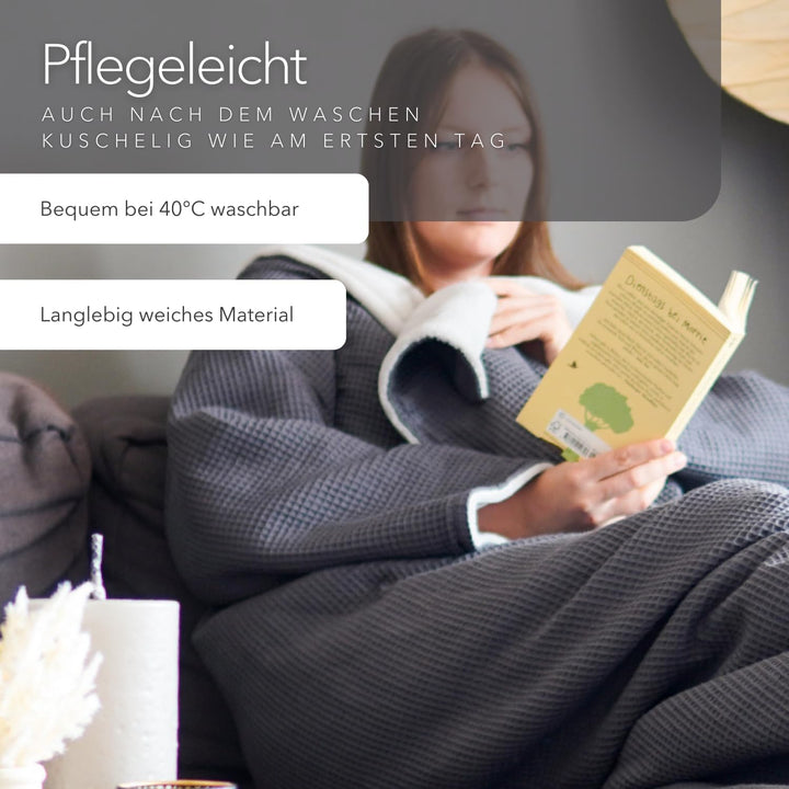 blanketino Kuscheldecke mit Ärmeln *Made IN Germany* - Extra kuschlig warme Ärmeldecke in XL Grösse