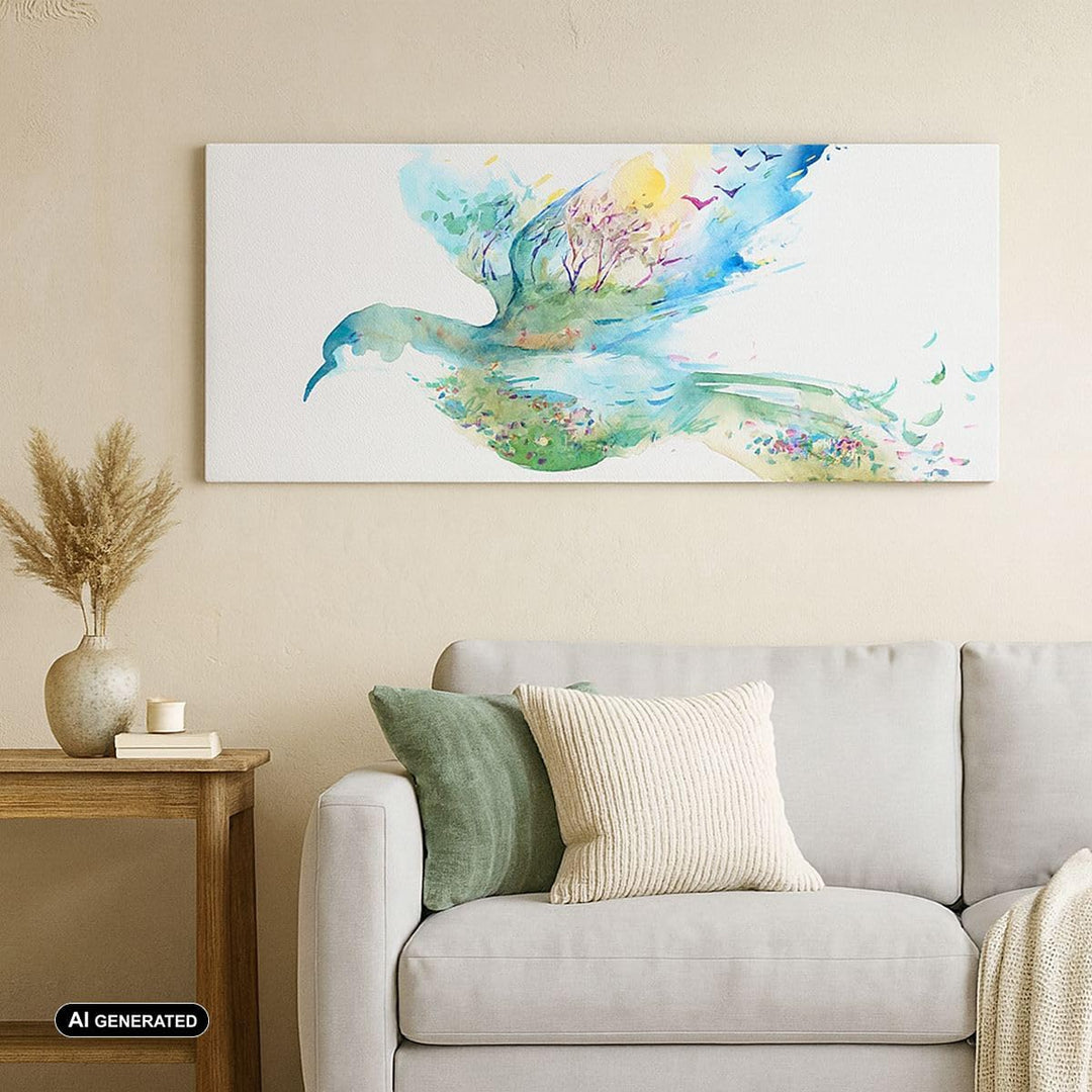 Panorama Bilder auf Leinwand 100x40cm Leinwandbild Abstraktion Vogel Natur Bewegung Gross Wanddeko B