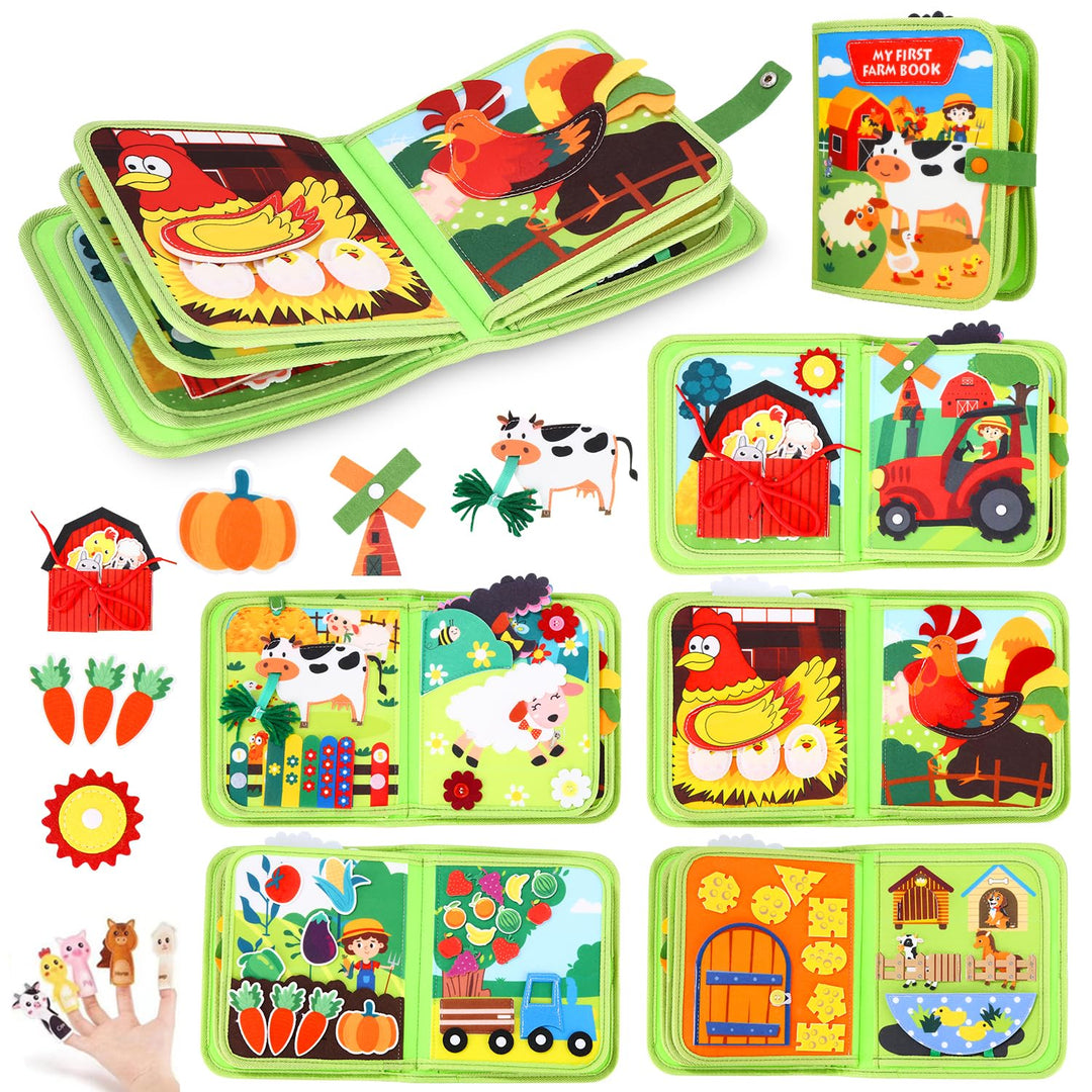 Busy Board Montessori Spielzeug ab 1 Jahr, 20 in 1 Quiet Book mit Filz Bauernhof Thema, Frühes Lerns