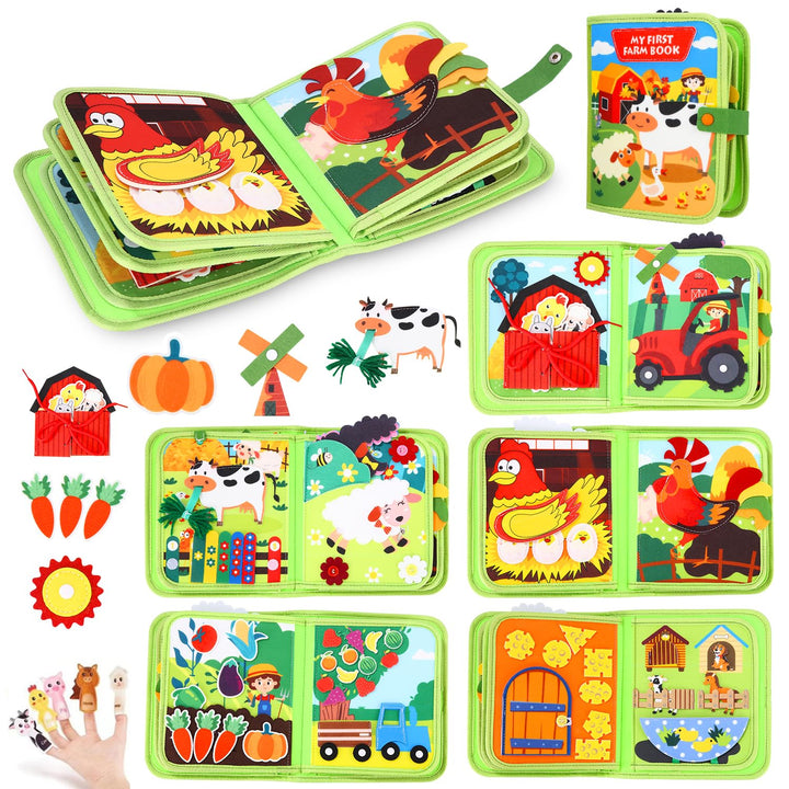 Busy Board Montessori Spielzeug ab 1 Jahr, 20 in 1 Quiet Book mit Filz Bauernhof Thema, Frühes Lerns