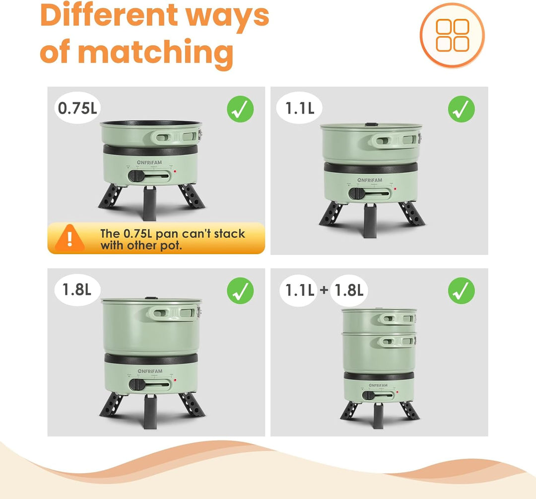 ENFRIFAM Elektrischer Hot Pot mit Faltbare Handhaben, Tragbar Multikocher mit Hotpot und Bratpfanne