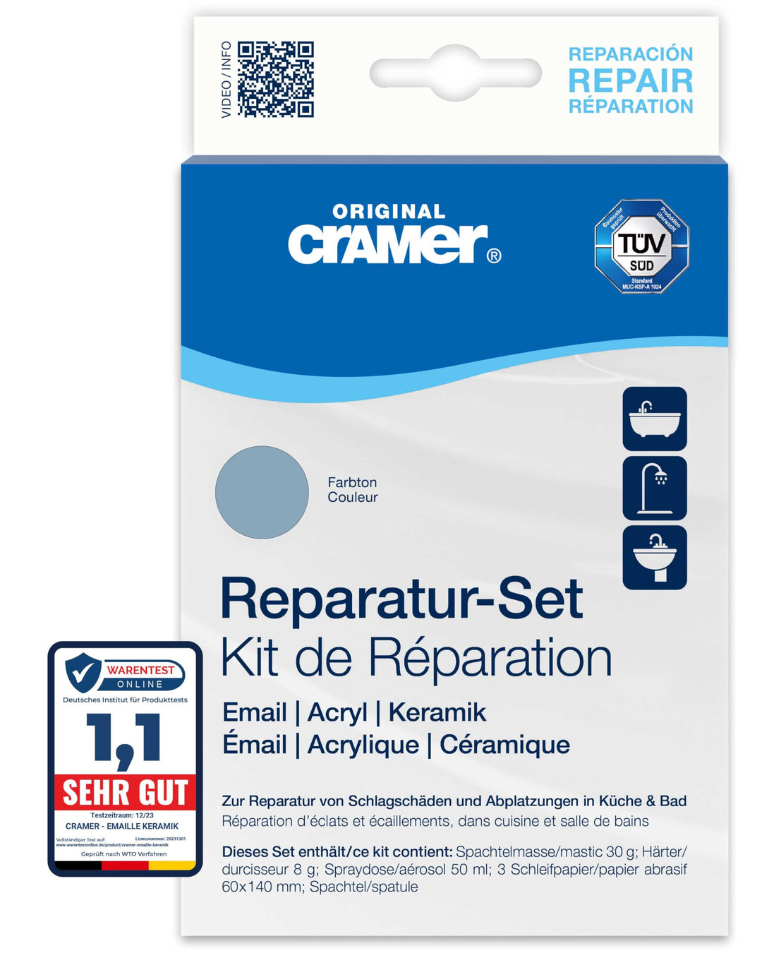 Cramer Reparatur Set bermudablau - für Badewannen, Duschwannen & Waschbecken - professionelle Lösung