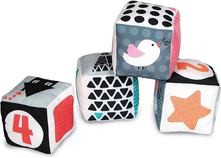 Clementoni 17321 Black & White Würfel, 4 lehrreiche Plüschwürfel, weiches Spielzeug für Babys Entwic