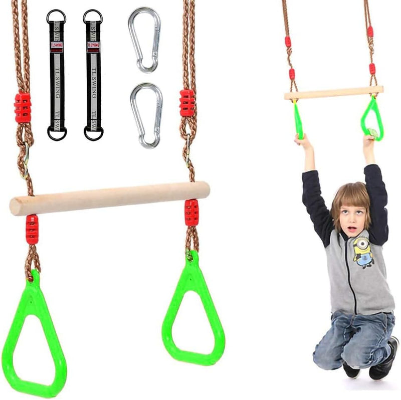 Multifunktions Kinderholz Trapeze Schaukel mit Kunststoffringen Turnringe Ringe zum Aufhängen belast