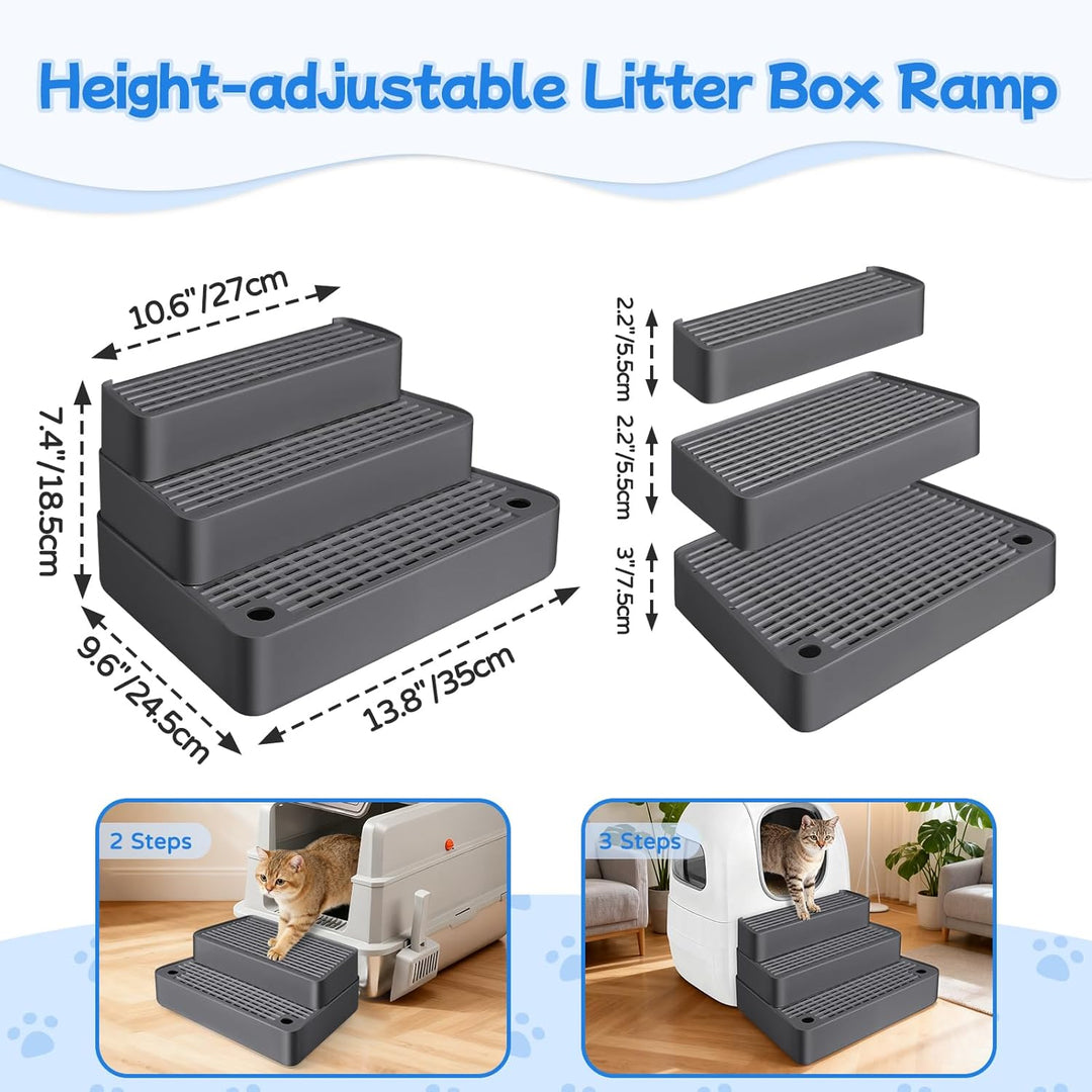Verstellbare 3-stufige Katzentoilettenrampe, Katzen Treppen & Stufen mit Filterfunktion, leicht zu r