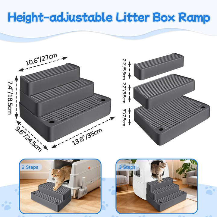 Verstellbare 3-stufige Katzentoilettenrampe, Katzen Treppen & Stufen mit Filterfunktion, leicht zu r