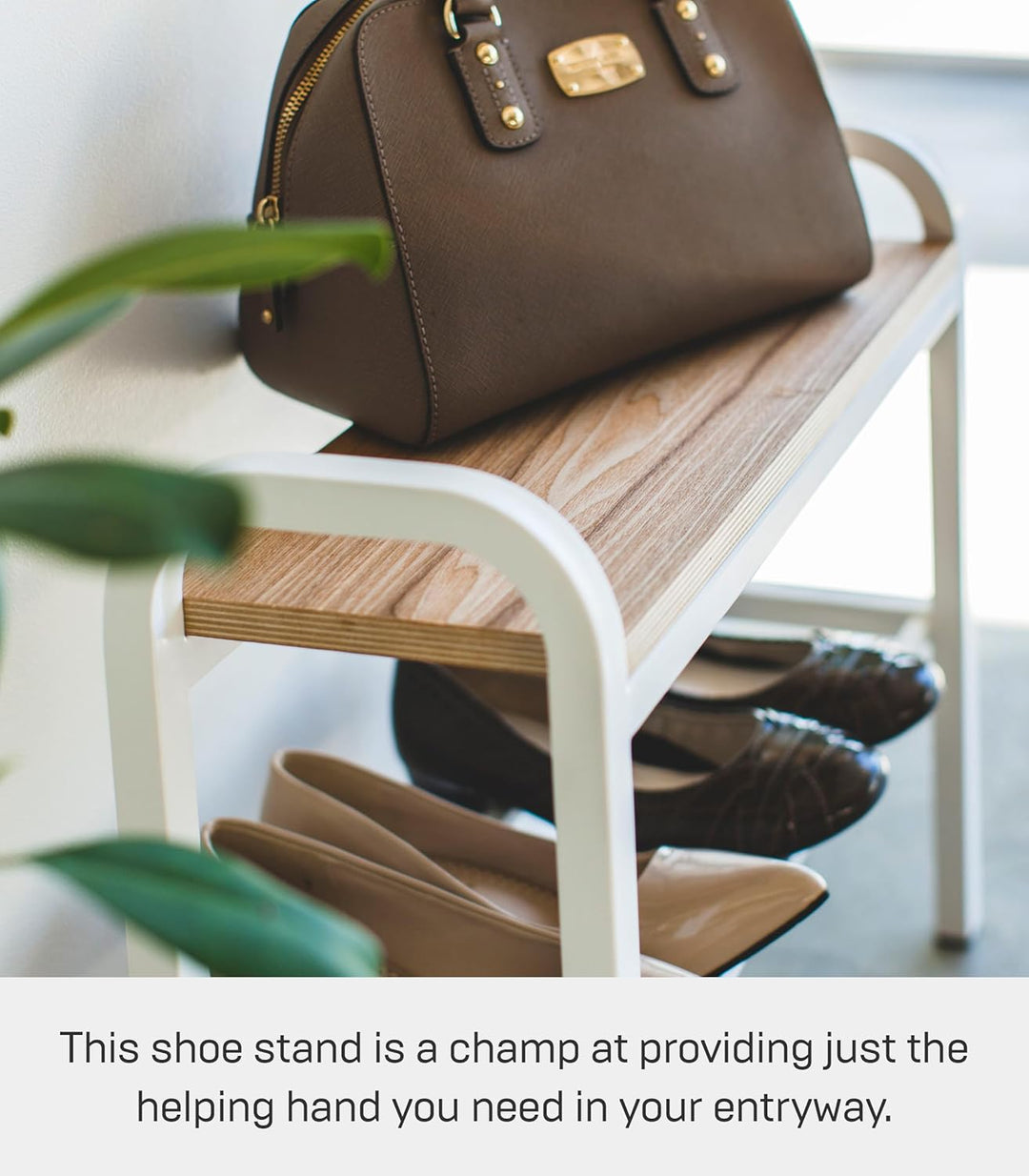 Yamazaki 4787 TOWER Schuhregal mit Holzablage, weiss, Stahl/Schichtholz, Minimalistisches Design, We