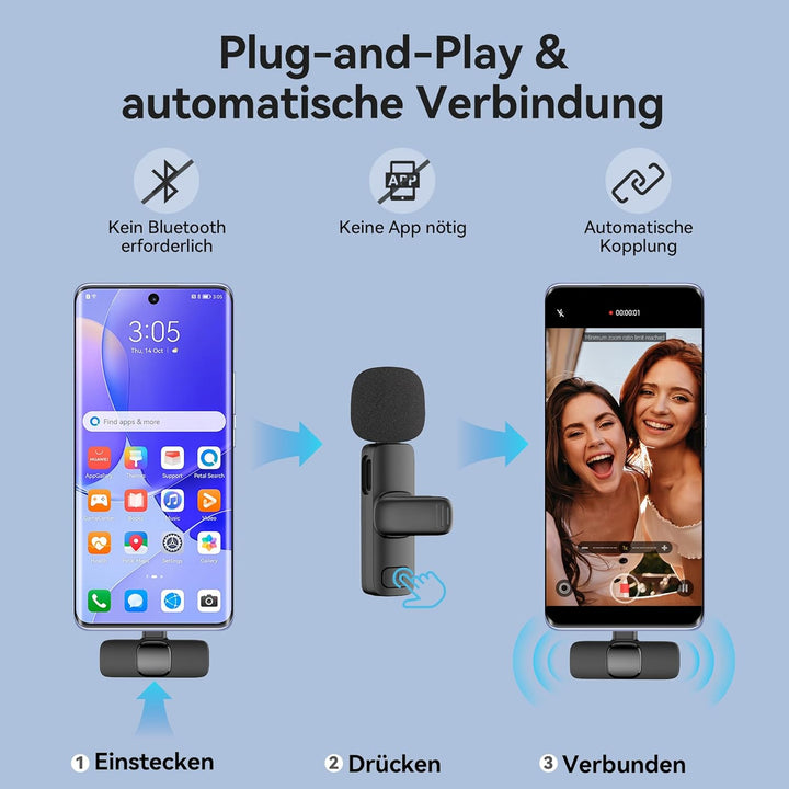 oraolo Kabelloses Lavalier Mikrofon für Android, 360° Omnidirektionales HD-Mikrofon mit Hoher Empfin