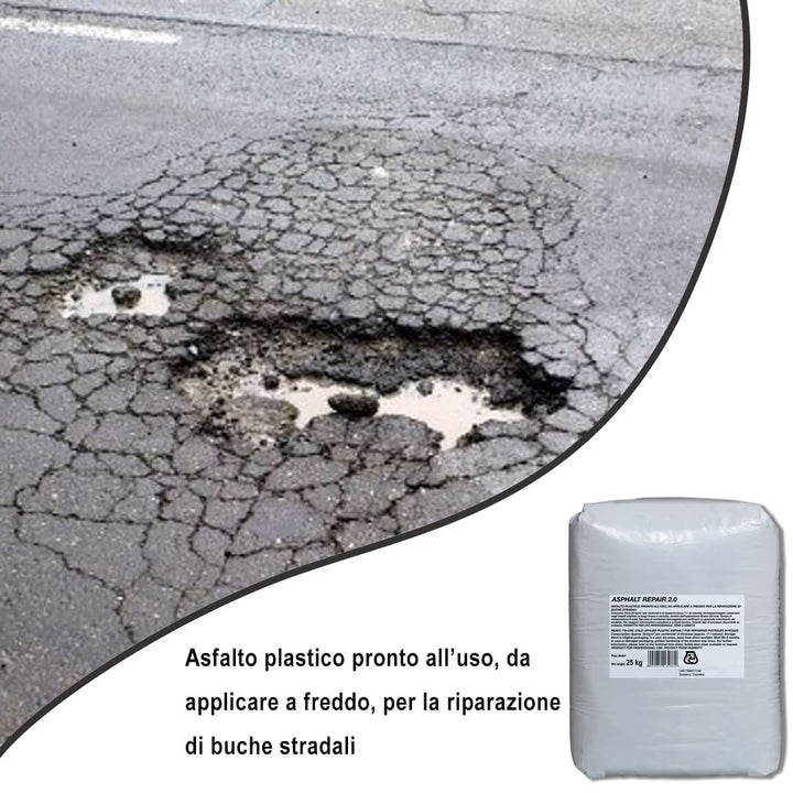 Kalter Asphalt für die Strasse, 25 kg. MASTERBRICO | Kaltasphalt für Schlaglöcher und Strassenrepara