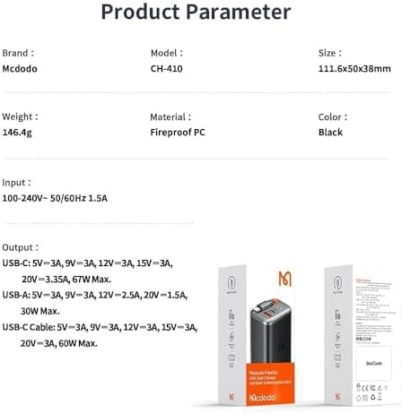 Mcdodo 67W USB C Ladegerät mit Einziehbarem Kabel Netzteil USB C GaN Schnellladegerät 3-Port 67W GaN