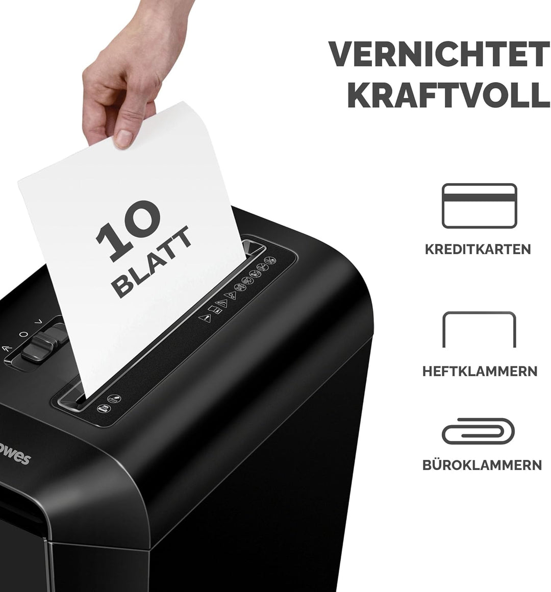 Fellowes Aktenvernichter 10 Blatt (P4), Papierschredder mit Partikelschnitt für Zuhause, Büro, Power