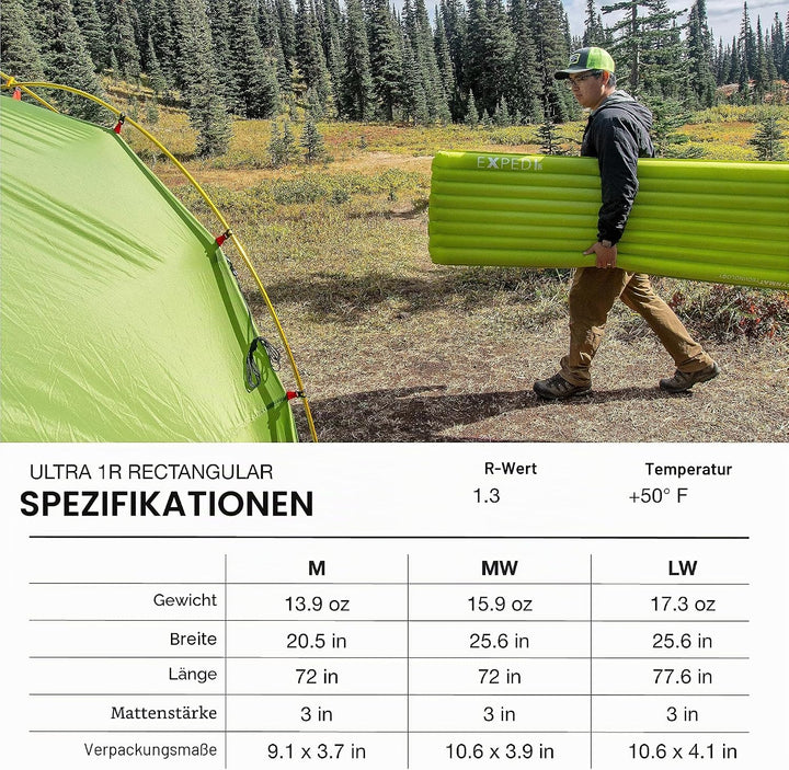 Exped Ultra 1r Lw Grün - Leichte komfortable Trekking Schlafmatte, Grösse 197 cm - Farbe Lichen 1R: