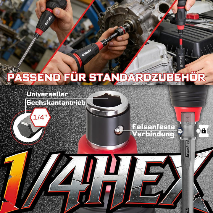 GEINXURN 35tlg. Stubby Ratschen-Schraubendreher-Set, 2-in-1 Stummelschrauber, Magnet Sechskant Steck