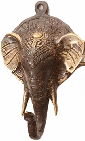 Purpledip Brass Wall Hooks Hanger For Keys, Clothes In Elephant Design: Feng Shui Vaastu Wall Decor