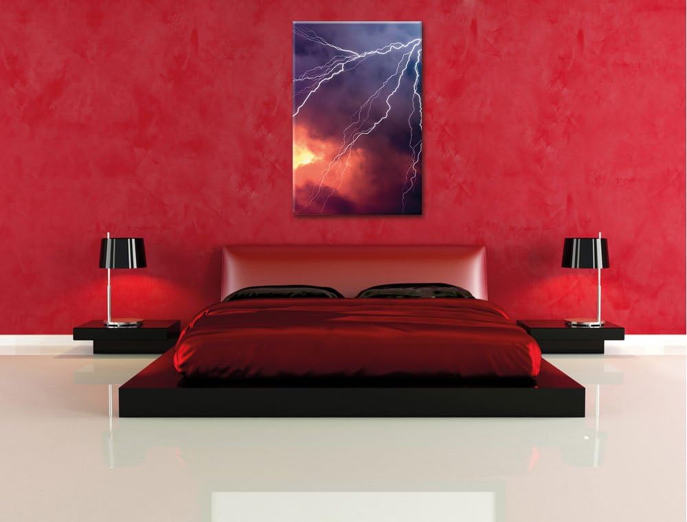 Blitze und Gewitter, Format: 100x70 auf Leinwand, XXL riesige Bilder fertig gerahmt mit Keilrahmen,