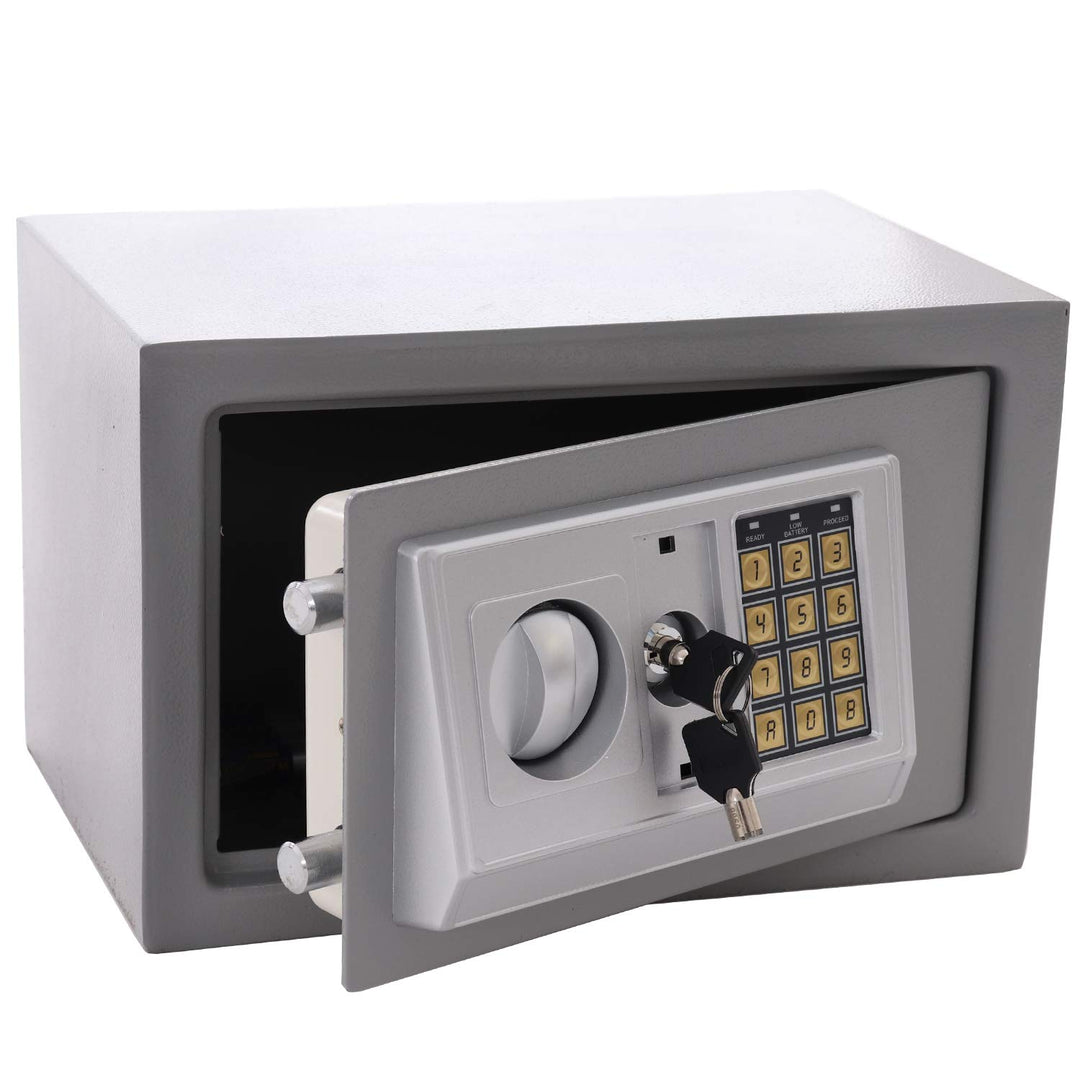 Panorama24 Tresor Safe mit Elektronik-Zahlenschloss 31x20x20cm LED-Anzeige Stahlbolzen, silbergrau,