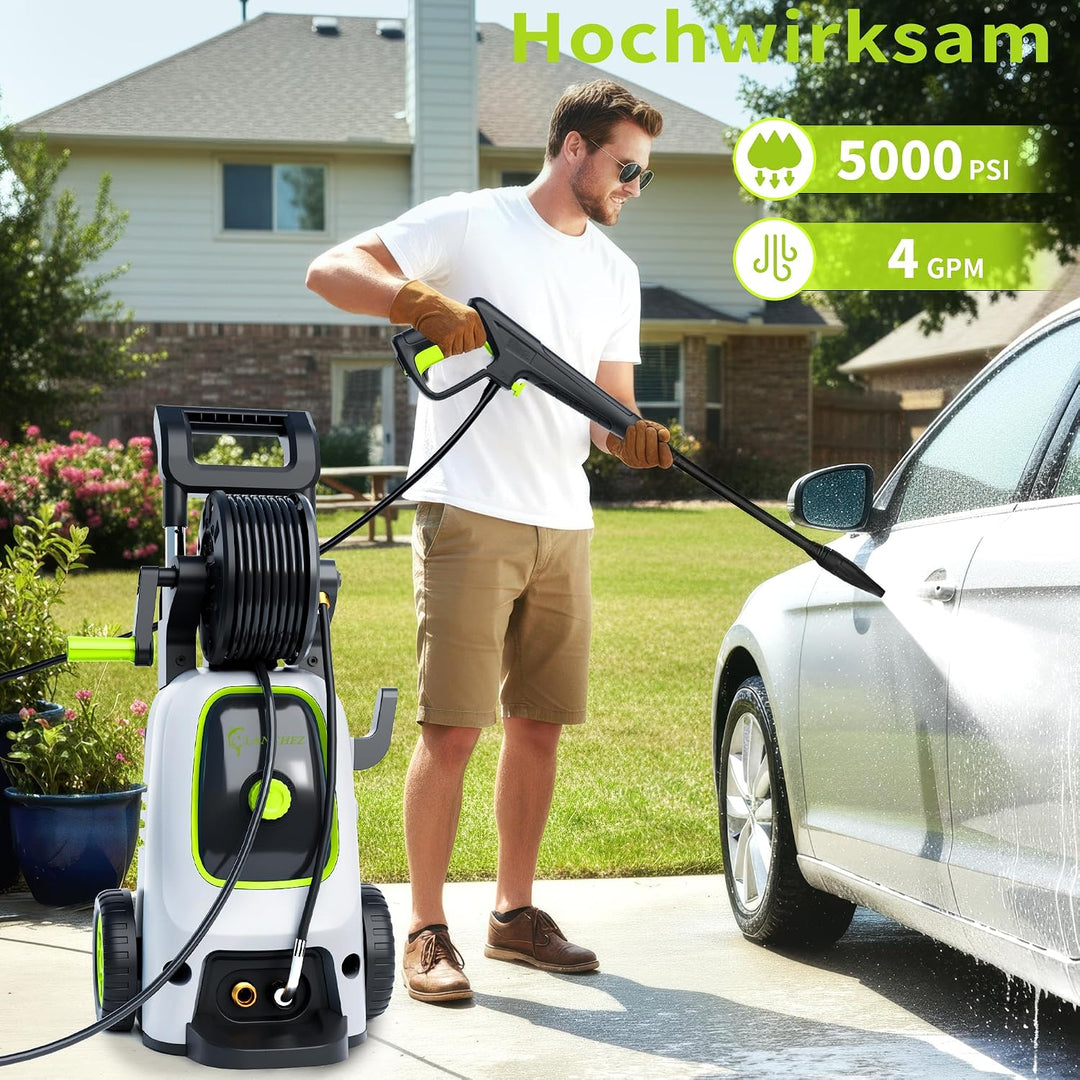 LANCHEZ Hochdruckreiniger 600 l/h 200bar, 7-in-1-Zubehör Kit 500ml Schaumsprüher, Schnellkupplungen,