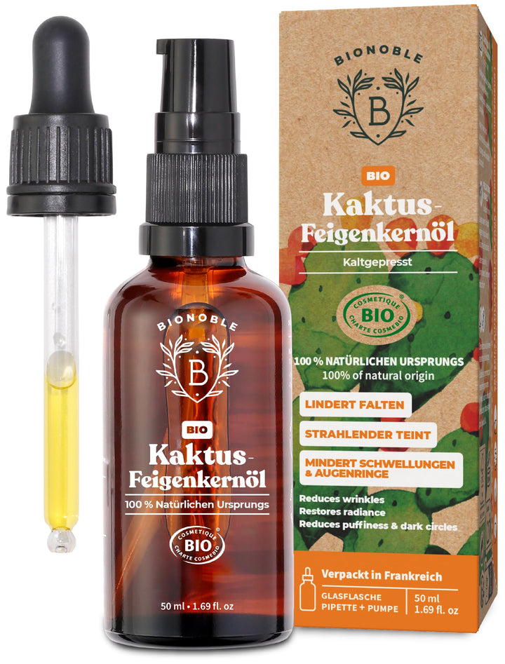 Bionoble Kaktusfeigenkernöl Bio 50ml - 100% Rein, Natürlich, Kaltgepresst - Gesicht, Körper, Haare,