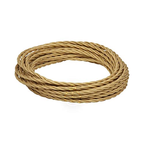 Amarcords - Textilkabel für Lampen GOLD, geflochten, Seide, 5 Meter, mit 2 Leiter 2x0,75 - Stoffkabe
