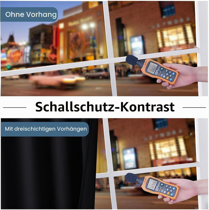 PONY DANCE Blickdichte Vorhänge Dreilagige Schallschutz Vorhang mit Abnehmbarem Filzfutter 2er Set H