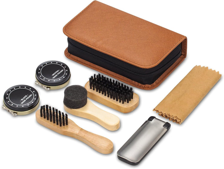 Schuhputz-Set mit einem glatten und eleganten PU Etui, Schuhputz-Reise Set mit Bürste, bestehend aus