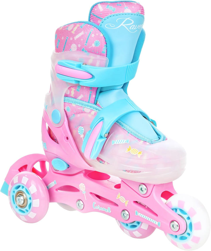 RAVEN 3in1 Inline Skates Triskates Rollschuhe Inliner für Kinder Mädchen verstellbar mit LED Leuchtr