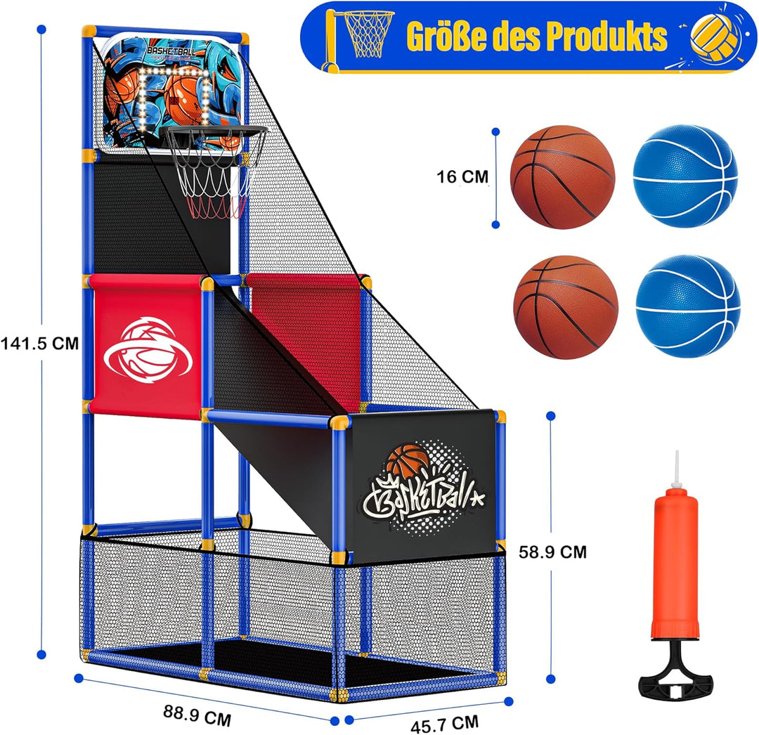 SKERITO Basketball Spielset, Basketballspiel-Set mit 4 Bällen und Reifen für Kinder von 3 4 5 6 7 8