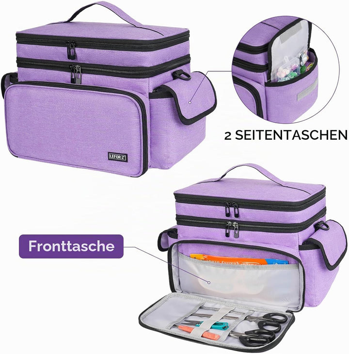 Grosser Nähkasten mit Nähtaschen, Nähzubehör, Garnaufbewahrung, Nadelbehälter, violett, XL, Modern V