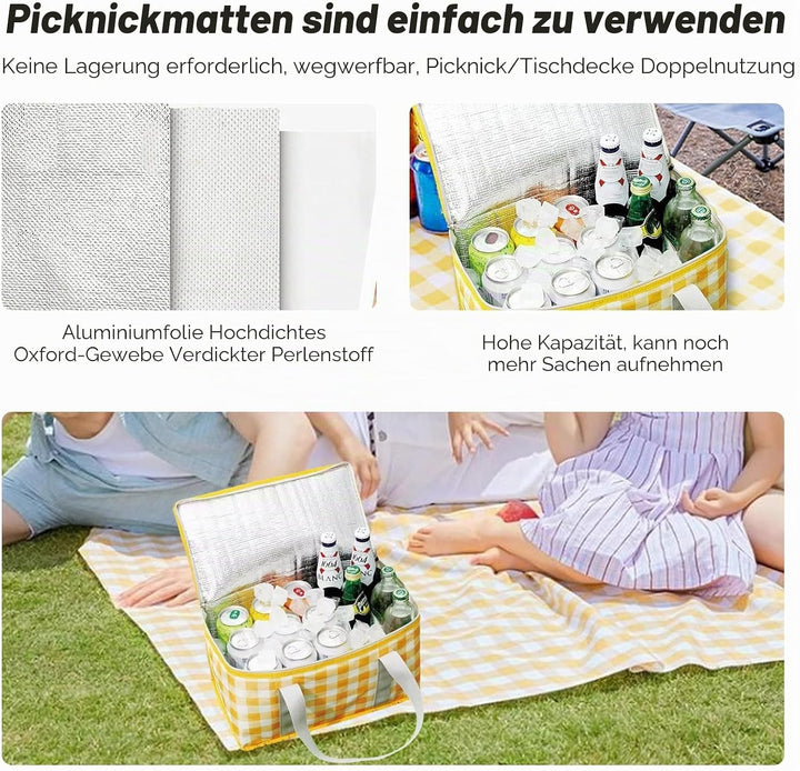 Isolierte Picknickkörbe, 35 x 20 x 20 cm Kühltasche Picknicktasche 15L, mit 150 x 200 cm Picknickdec