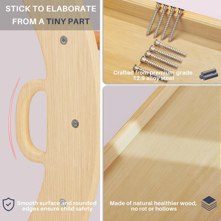 BlueWood 7-in-1 Montessori Kletterdreieck mit Kletterbogen und Rutsche, Holzdreieck für Kleinkinder,