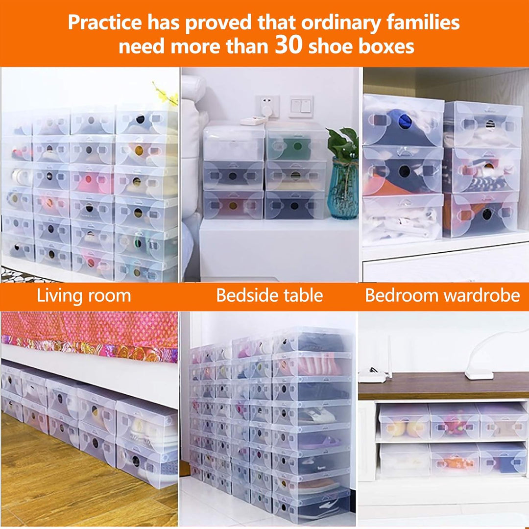 20er Pack Schuhkarton, Schuhboxen Stapelbar Transparent mit Schubladen, Schuhaufbewahrung, faltbar u