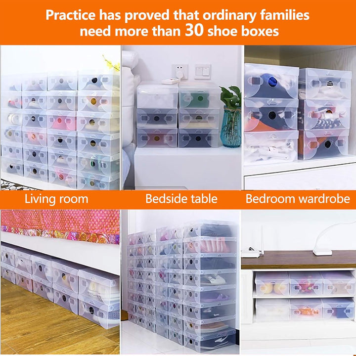 20er Pack Schuhkarton, Schuhboxen Stapelbar Transparent mit Schubladen, Schuhaufbewahrung, faltbar u