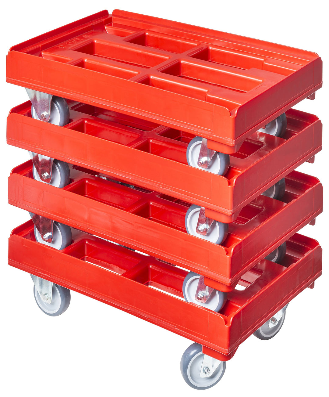 4 Stück Hygiene Transportroller für Kisten 60 x 40 cm mit 2 Bock- und 2 Lenkrollen in rot