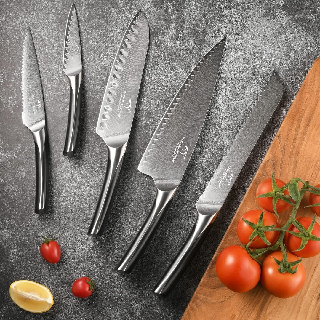 NANFANG BROTHERS Messerset, 6-teilig aus Damaszener Stahl VG10 Küchenmesserset mit magnetischem Holz