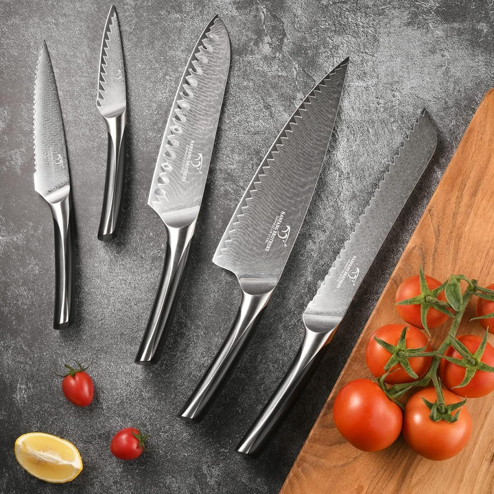 NANFANG BROTHERS Messerset, 6-teilig aus Damaszener Stahl VG10 Küchenmesserset mit magnetischem Holz