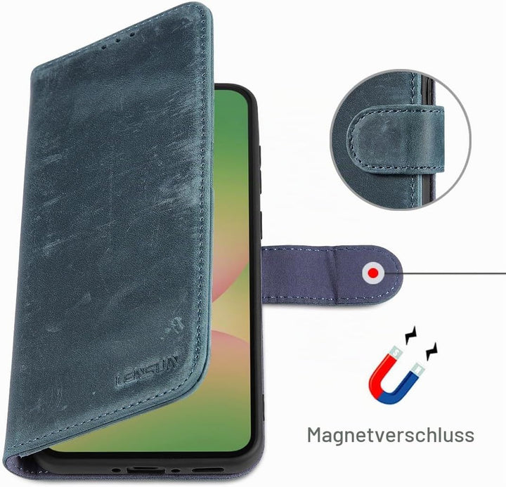 LENSUN Hülle für Samsung Galaxy A56 Echtleder, Lederhülle Handyhülle [Premium Echtes Leder][Magnetve