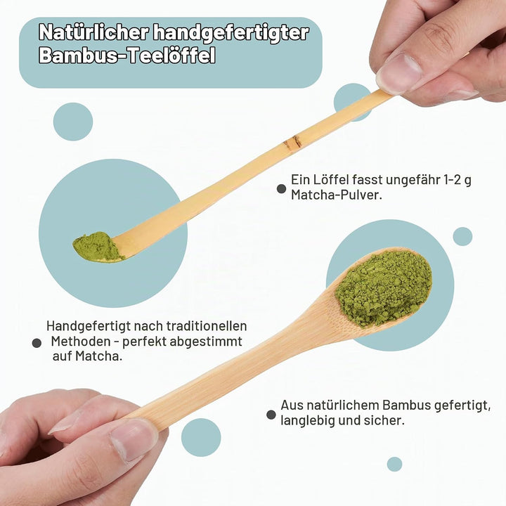 Premium Matcha Set 7-teilig – Exklusives Teezeremonie-Set mit Bambus-Chasen (Besen),Weiss Keramik-Sc