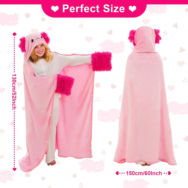 SQEQE Tragbare Decken mit Kapuze und Handschuhen Hoodie Decke Sofadecke Cartoon Kuscheldecke für Dam