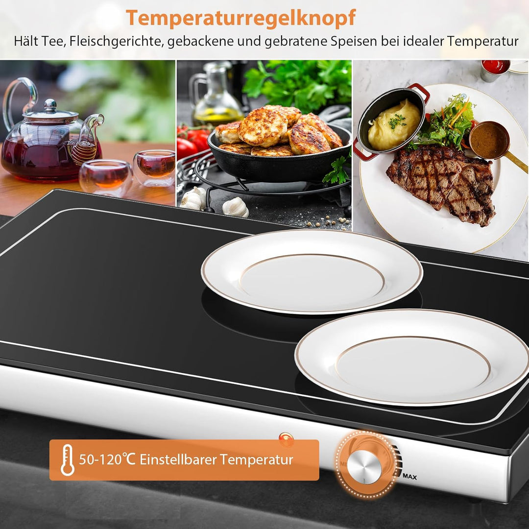 GOPLUS Warmhalteplatte elektrisch, Speisenwärmer mit einstellbarer Temperatur, Buffetwärmer mit Glas