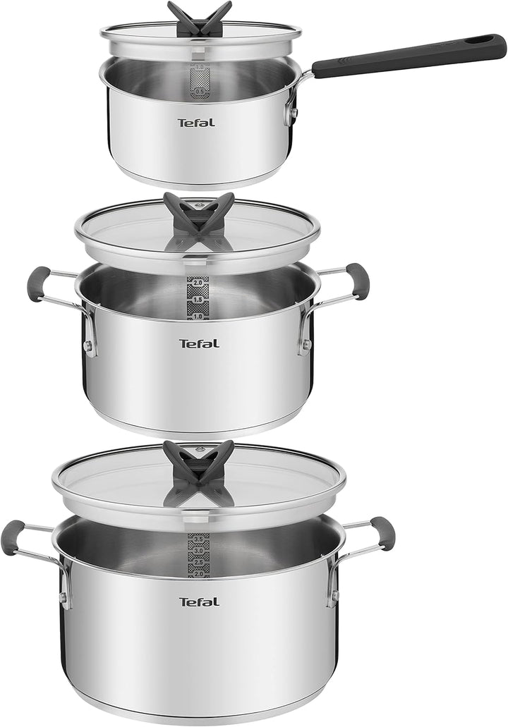 Tefal G7376S Opti'Space Topfset 6-teilig | Stielkasserolle 16 cm (inkl. Deckel) | Kochtöpfe 20/24 cm