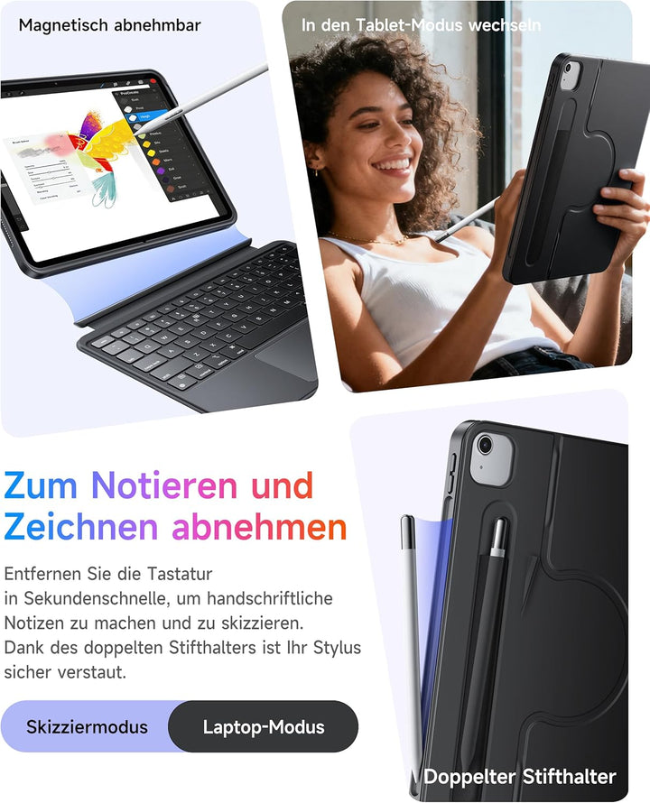 HOU Combo hülle mit Tastatur drehbar für ipad 9 Generation 10,2 Zoll & 8. Gen & 7. Gen Multi-Touch T