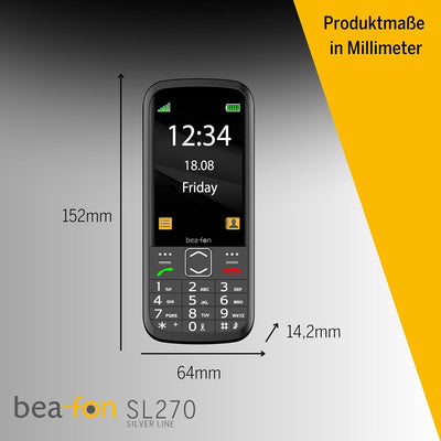 Beafon, SL270, Silverline, Tastentelefon, Seniorentelefon mit SOS Notruftaste, 3,5" Zoll (8,89cm) Di