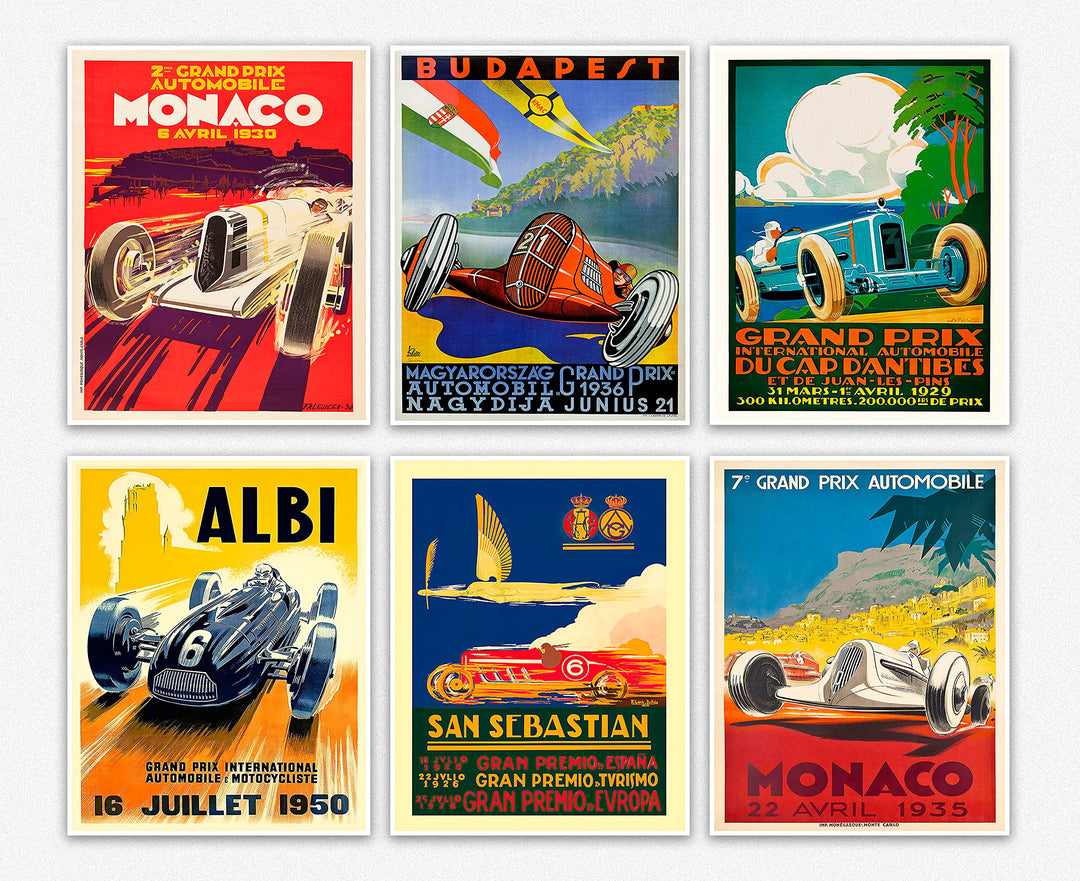 WallBUddy Set of 6 Car Racing Grand Prix Posters F1 Poster Formula 1 poster Car racing Print Motor R