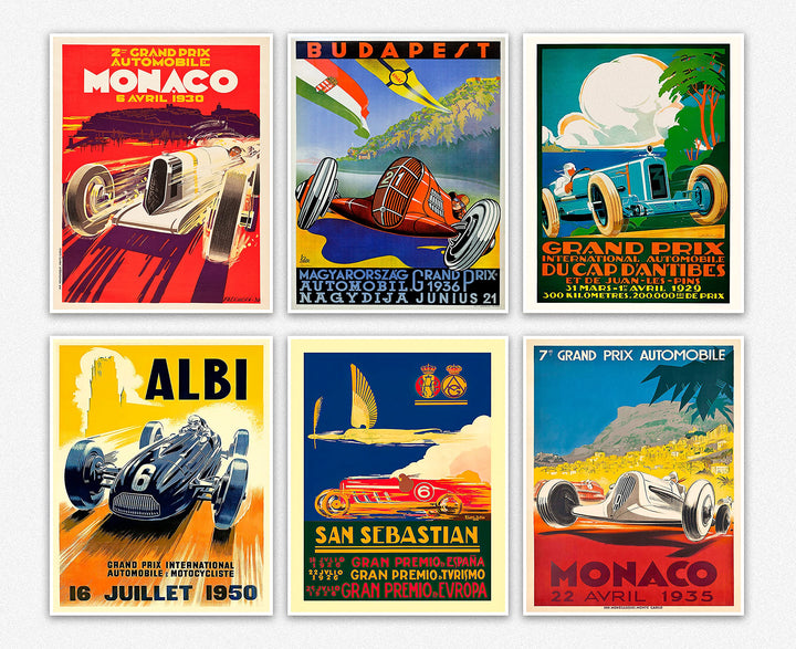 WallBUddy Set of 6 Car Racing Grand Prix Posters F1 Poster Formula 1 poster Car racing Print Motor R