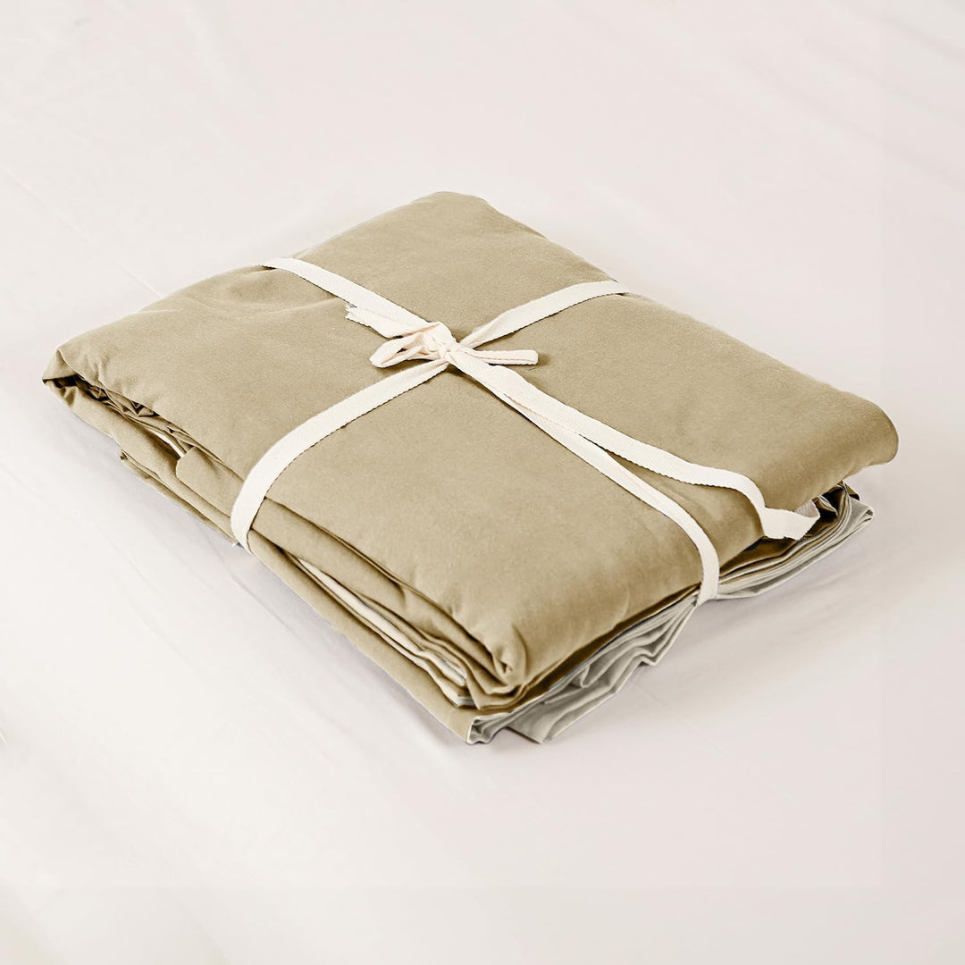 Simple&Opulence Bettwäsche 135x200 Leinen und Baumwolle, Bettwäsche-Sets Leinen Khaki 3 Teilig mit R