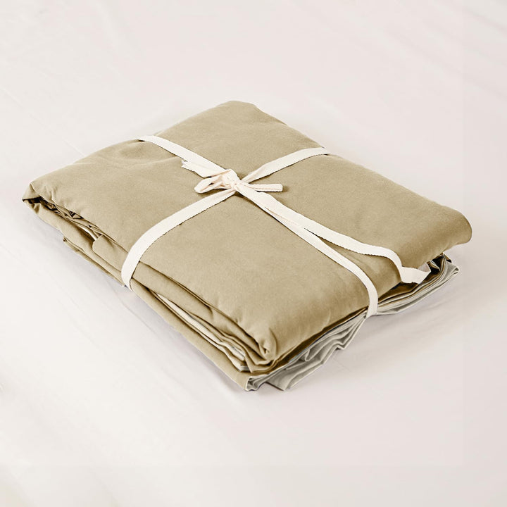 Simple&Opulence Bettwäsche 135x200 Leinen und Baumwolle, Bettwäsche-Sets Leinen Khaki 3 Teilig mit R